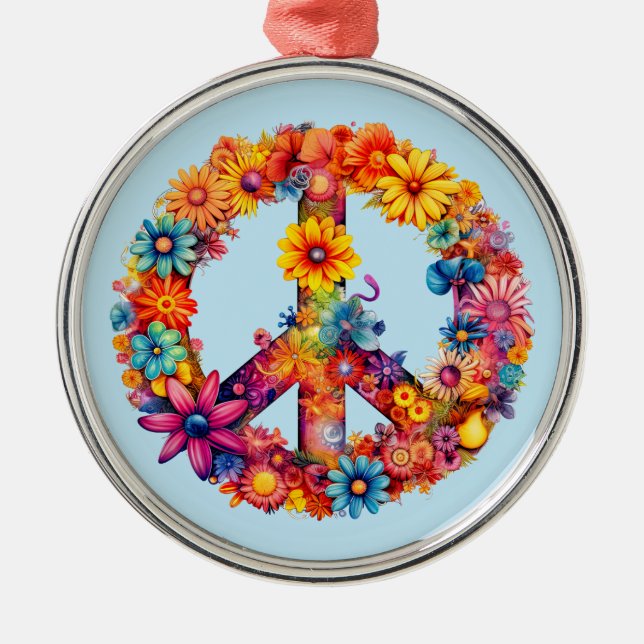 Boho Tie Dye Peace Symbol Hippie Style Metal Tree Decoration (Front)
