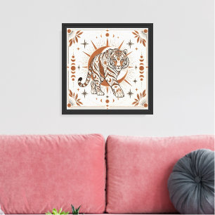 Boho Tiger Celestial Sun Ornate Animal Art Canvas Print