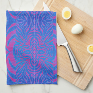 Boho Tiger Stripe Pink and Blue Tea Towel