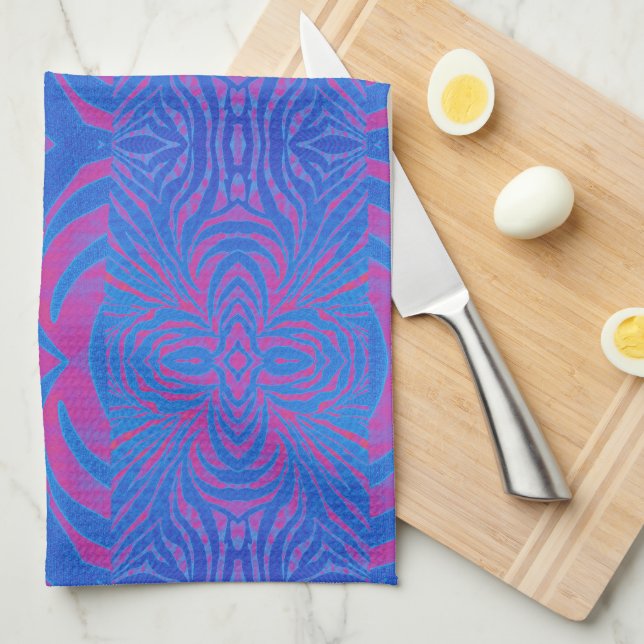 Boho Tiger Stripe Pink and Blue Tea Towel (Quarter Fold)