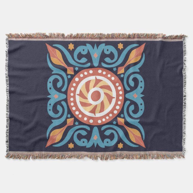 Boho Tile Throw Blanket (Front)