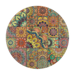 Boho tiles: colourful patchwork seamless pattern cutting board