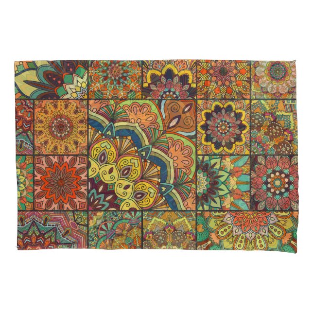 Boho tiles: colourful patchwork seamless pattern pillowcase (Front)