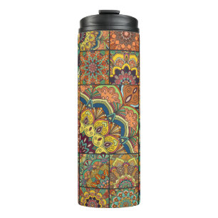 Boho tiles: colourful patchwork seamless pattern thermal tumbler