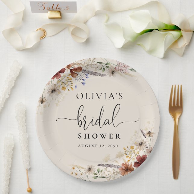 Boho Tiny Wildflower Bridal Shower Paper Plate (Wedding)