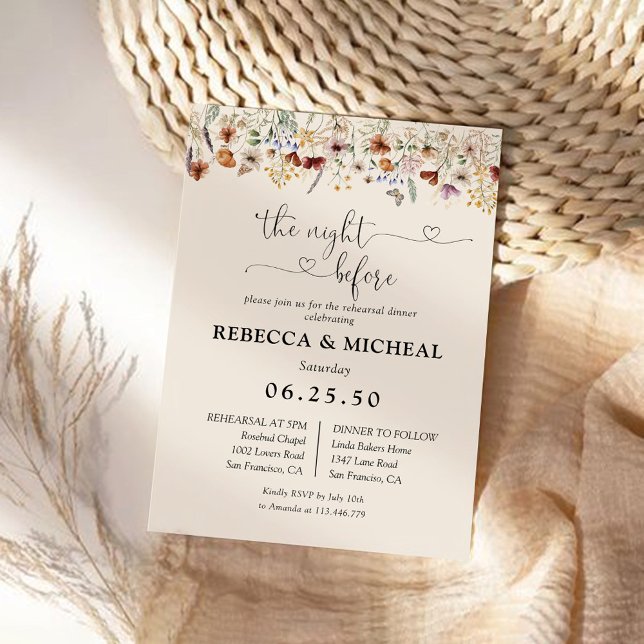 Boho Tiny Wildflower Rehearsal Dinner Invitation (Creator Uploaded)