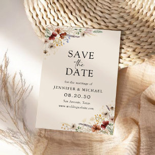 Boho Tiny Wildflower Save The Date Card