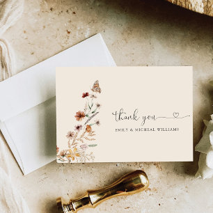 Boho Tiny Wildflower Wedding Flat Thank You Card