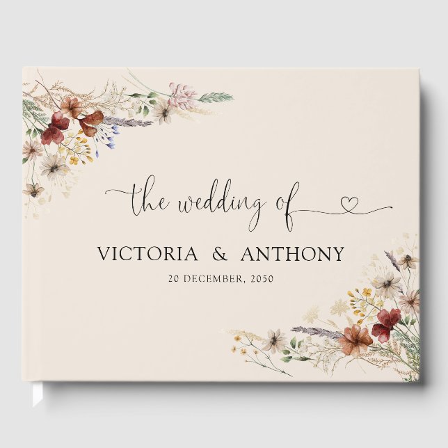 Boho Tiny Wildflower Wedding Guest Book (Front)