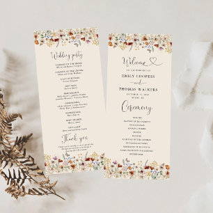 Boho Tiny Wildflower Wedding Program Programme