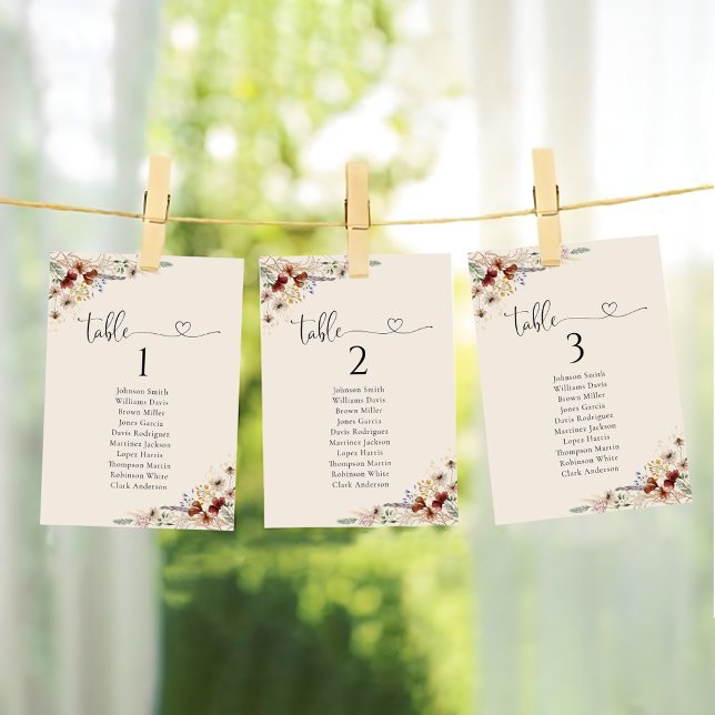 Boho Tiny Wildflower Wedding Table Seating Chart  (Creator Uploaded)