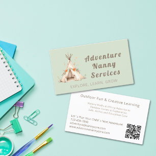 Boho Tipi Adventure Nanny Babysitter Childcare Business Card
