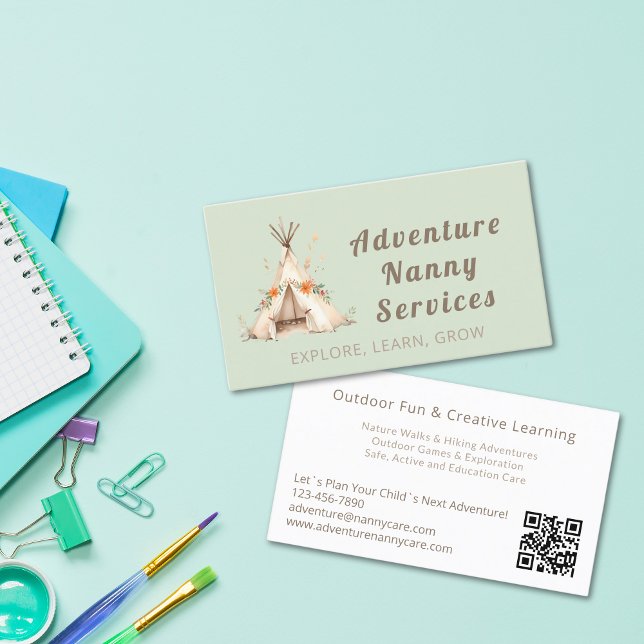 Boho Tipi Adventure Nanny Babysitter Childcare Business Card (Boho Tipi Adventure Nanny Babysitter Childcare Business Card)