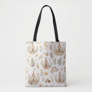 Boho Tipi Custom Name Baby Tote Bag