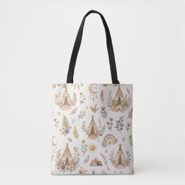 Boho Tipi Custom Name Baby Tote Bag (Front)