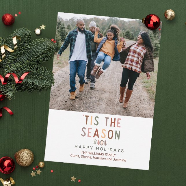 Boho 'Tis the Season Custom Photo Christmas  Holiday Card ('Tis the Season! Add your personal photo to this whimsical boho style Christmas card.)