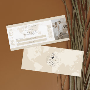 Boho Travel Boarding Pass Destination Save the Dat Invitation