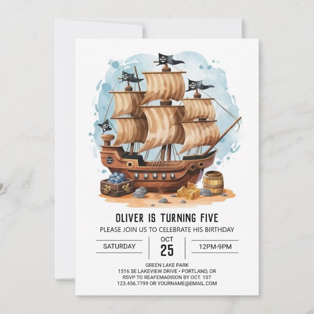 Boho Treasure Map Digital Pirate Birthday  Invitation (Front)
