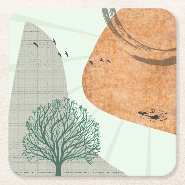 Boho Tree Square Paper Coaster (Front)