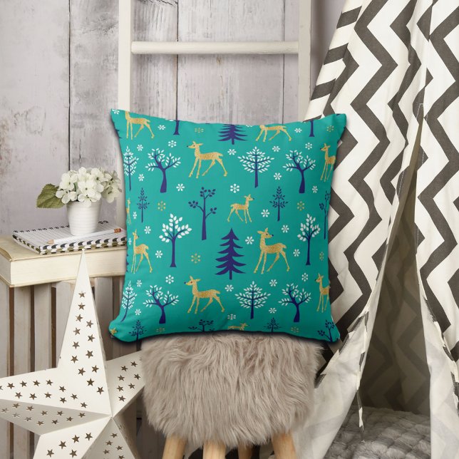 Boho Trees Gold Deers Modern Cushion (Creator Uploaded)
