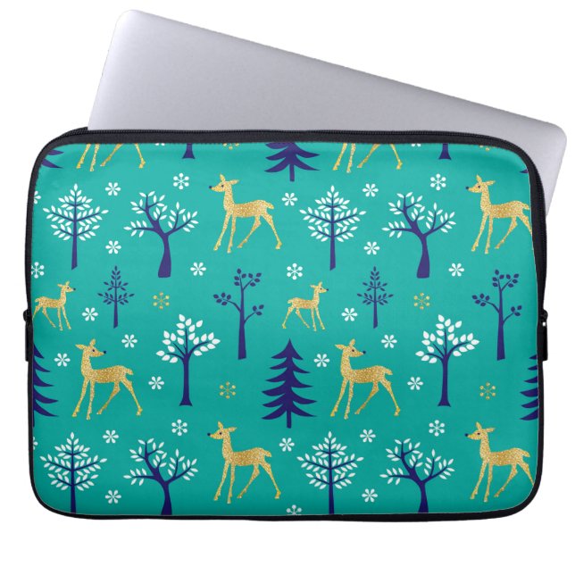 Boho Trees Gold Deers Modern Laptop Sleeve (Front)