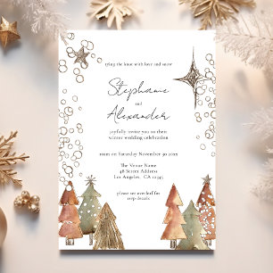 Boho Trees Stars QR Code Christmas Wedding Invitation