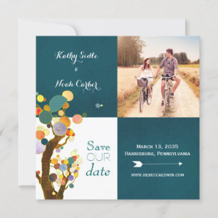 Boho Trees Teal Wedding Photo Save the Date