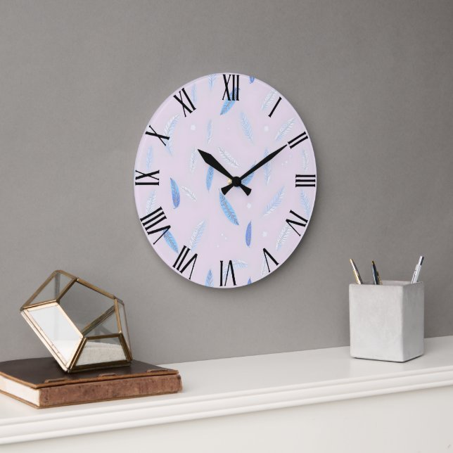 Boho Trendy Feathers Luxury Collection Large Clock (Office)