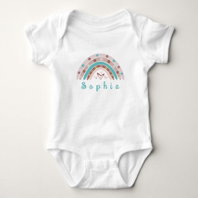 Boho Trendy Rainbow with Personalised Name  Baby Bodysuit (Front)