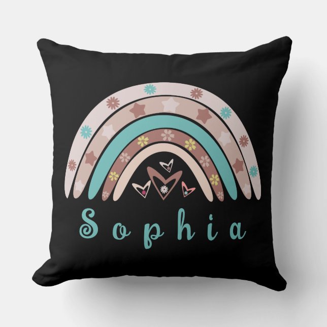 Boho Trendy Rainbow with Personalised Name Cushion (Front)