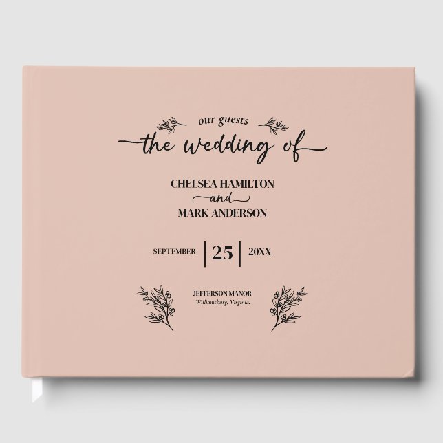 Boho Trendy Script Wedding Guest Book (Front)