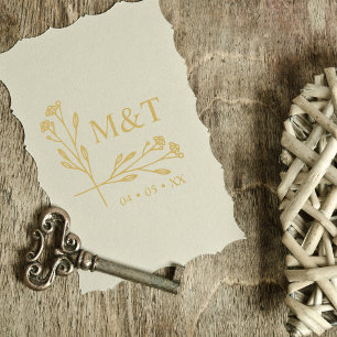 Boho Trendy Wildflowers Initials Wedding Monogram Rubber Stamp