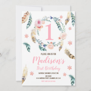 Boho Tribal 1st Birthday Invitation for a Girl