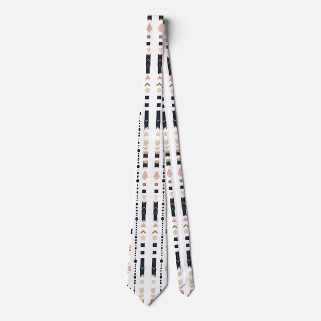 Boho Tribal Aztec Vertical Stripes Cream Rust Blue Tie (Front)