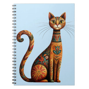 Boho Tribal Cat Cute Folk Art with Flowers Notebook