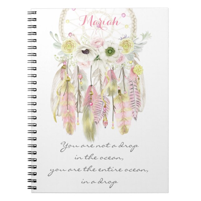 Boho Tribal Dreamcatcher Flowers Native Spirit Spiral Notebook (Front)