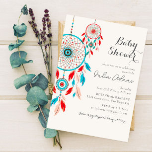 Boho Tribal feather Dreamcatcher Baby Shower Invitation