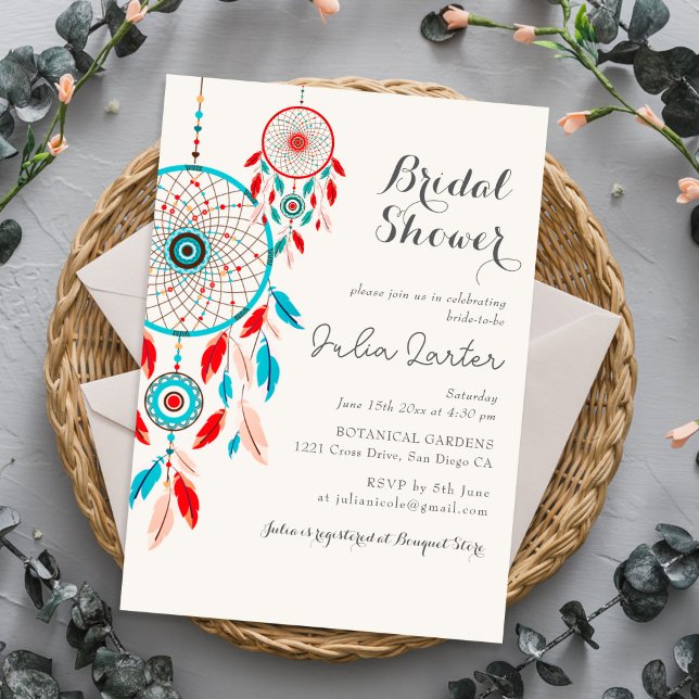 Boho Tribal feather Dreamcatcher Bridal Shower Invitation (Creator Uploaded)