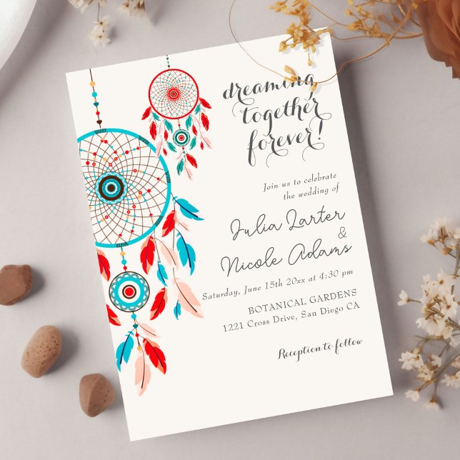 Boho Tribal feather Dreamcatcher Photo Wedding Invitation (Creator Uploaded)