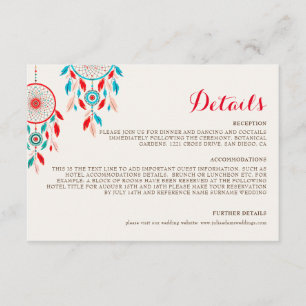 Boho Tribal feather Dreamcatcher Wedding Enclosure Card