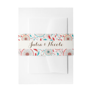 Boho Tribal feather Dreamcatcher Wedding Invitation Belly Band