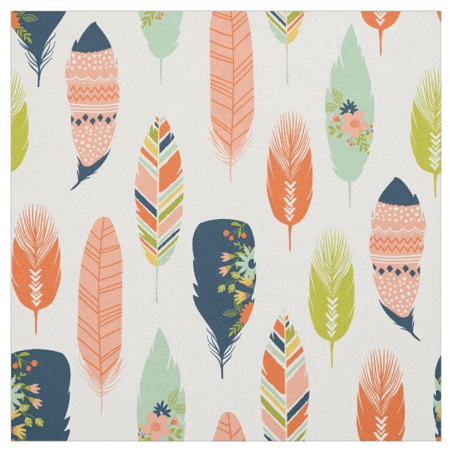Boho Tribal Feather Fabric (Swatch)