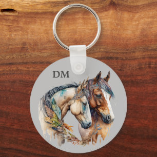 Boho Tribal Feather Horses Key Ring