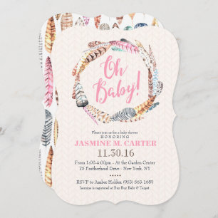 Boho Tribal Feathers Watercolor Baby Shower Invitation