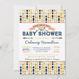 Boho Tribal Floral and Arrows Baby Shower Invitation