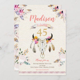 Boho Tribal Floral Skull Birthday Invitation