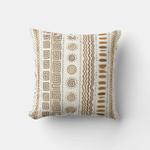 Boho Tribal Folk Art Geometric Brown Throw Pillow