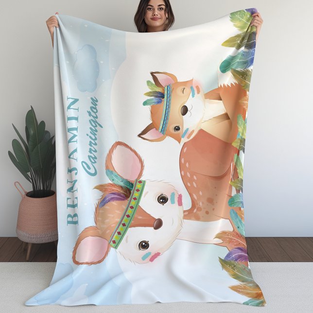 Boho Tribal Fox and Fawn with Kid’s Blanket (Boho Tribal Fox and Fawn with Kid’s Blanket (L))