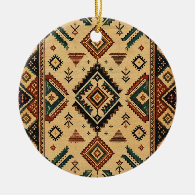 Boho Tribal Geometric Pattern Ceramic Christmas Or Tree Decoration (Front)