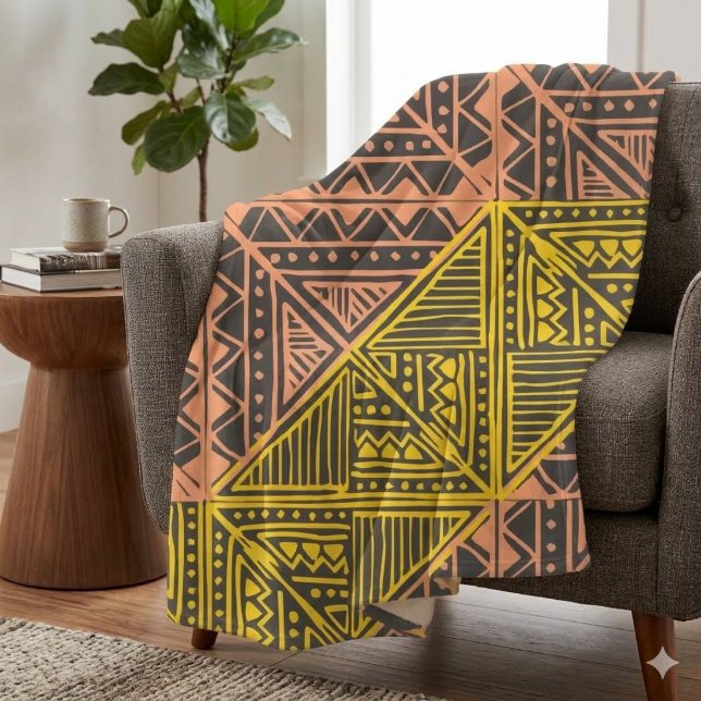 Boho Tribal Geometric Pattern - Mudcloth Aztec  Fleece Blanket (Creator Uploaded)